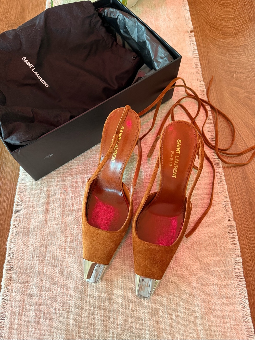 saint laurent blade lace up slingback